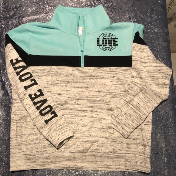 Turquoise 1/4 Zip Color Block Kangaroo Pocket Sweatshirt CLOSET CLEAR OUT - Picture 1 of 8